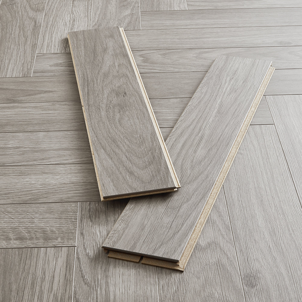 Berry Alloc Thirlmere Herringbone 8mm Laminate Flooring - Natural Grey - Image 4