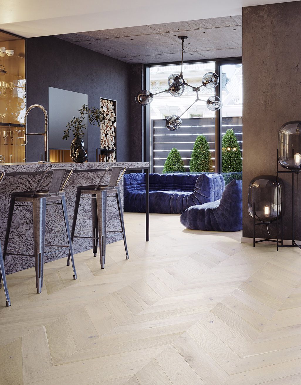 Como Chevron 14mm Engineered Wood Flooring - Latte Oak - Image 4