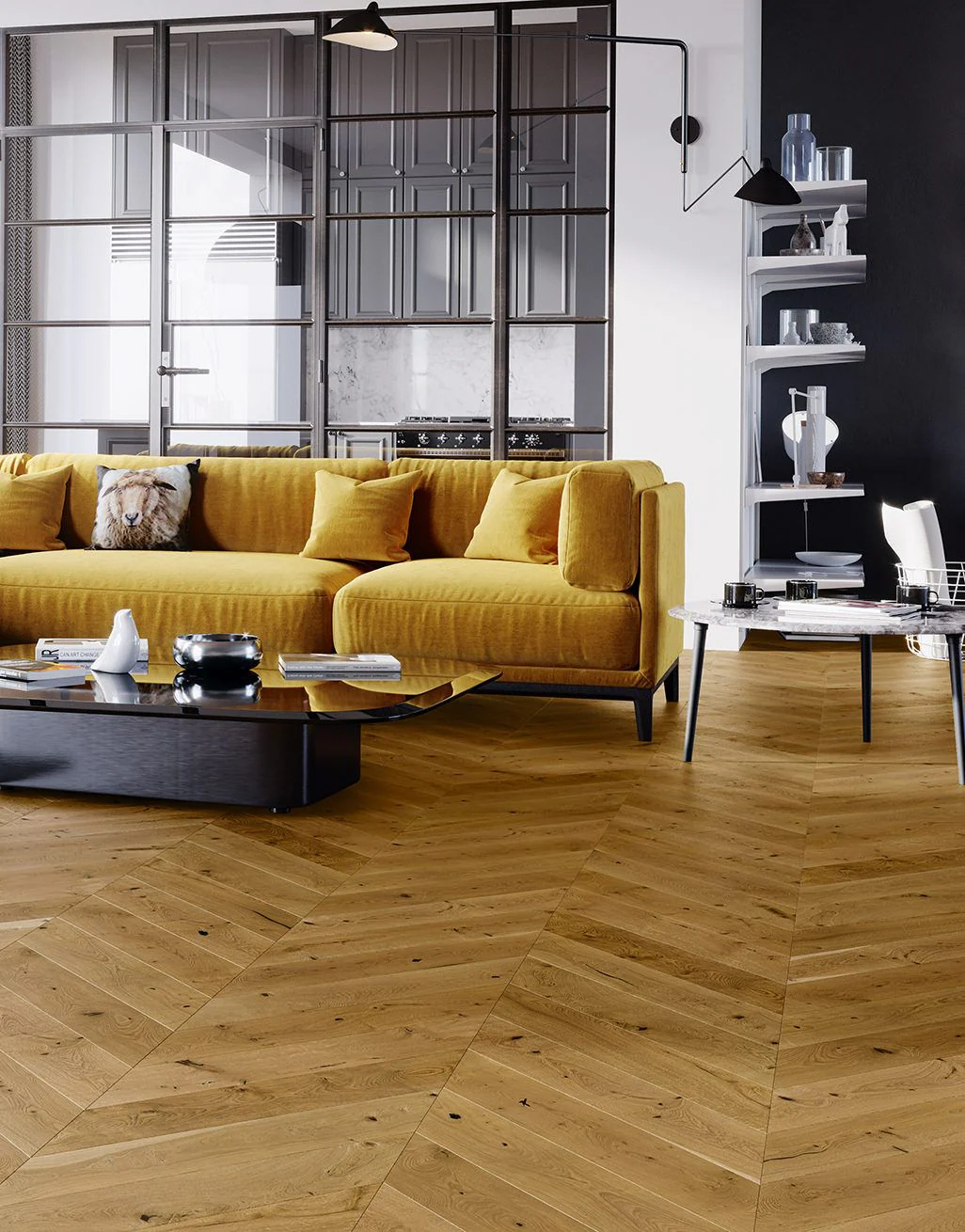 Como Chevron 14mm Engineered Wood Flooring - Golden Oak - Image 3