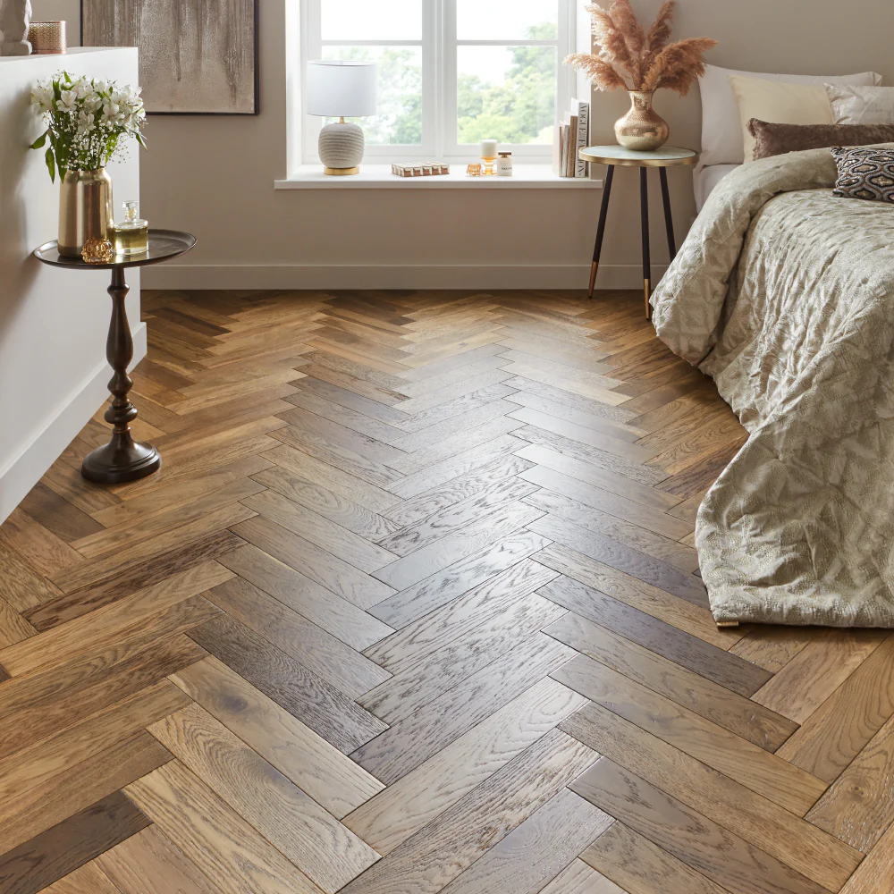 Nordic Herringbone 12mm Engineered Wood Flooring - Brushed Smoked Lacquer-SAMPLE