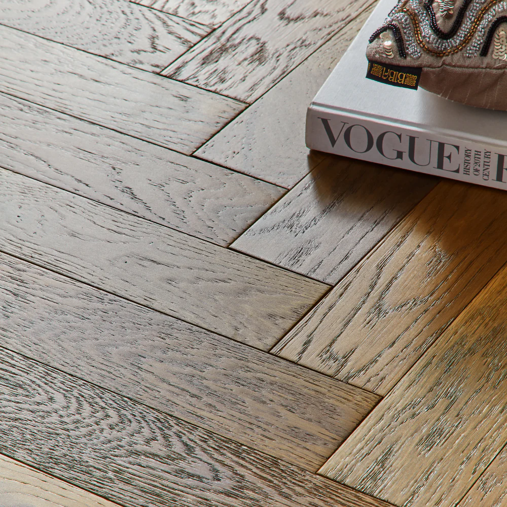 Nordic Herringbone 12mm Engineered Wood Flooring - Brushed Smoked Lacquer-SAMPLE - Image 2