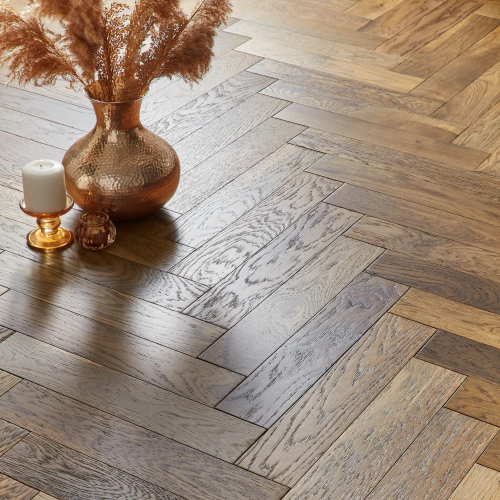 Nordic Herringbone 12mm Engineered Wood Flooring - Brushed Smoked Lacquer-SAMPLE - Image 3