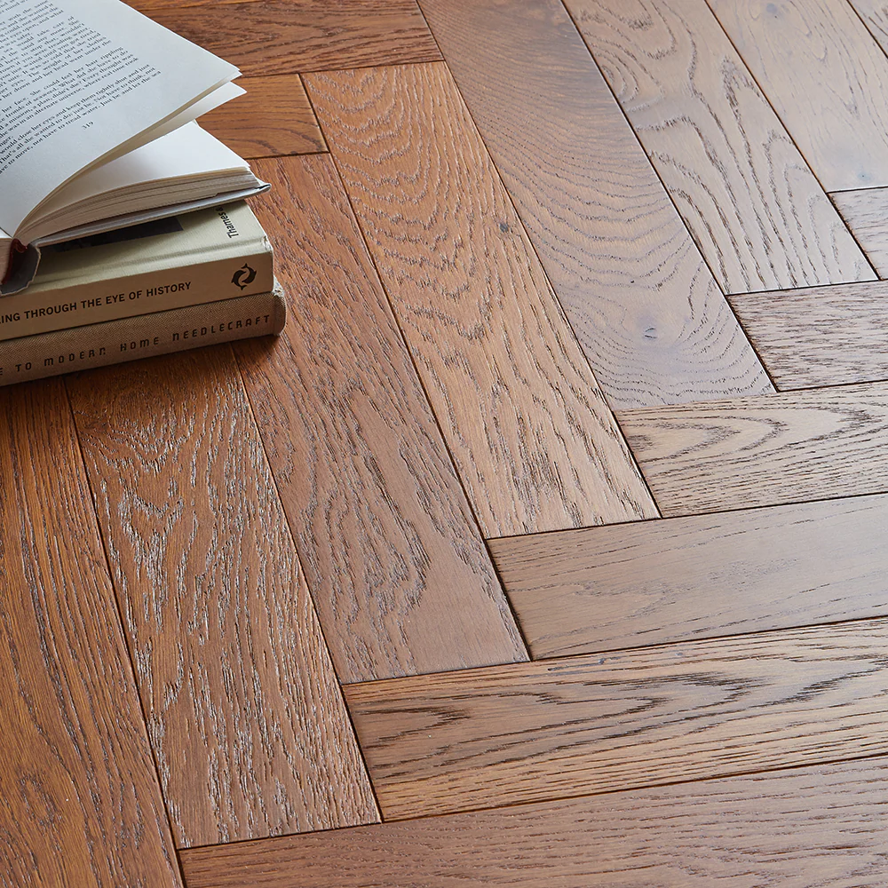 Nordic Herringbone 12mm Engineered Wood Flooring - Brushed Smoked Stained Lacquer - Image 3