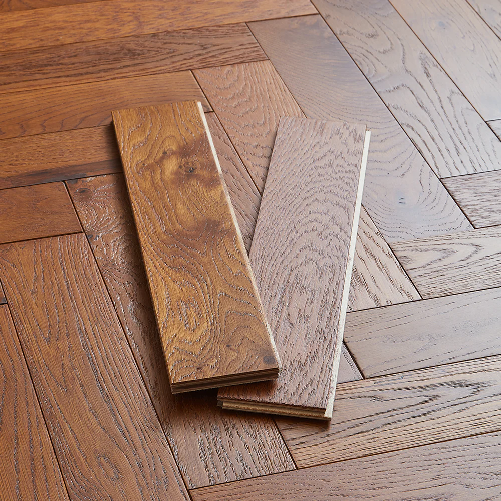 Nordic Herringbone 12mm Engineered Wood Flooring - Brushed Smoked Stained Lacquer - Image 4
