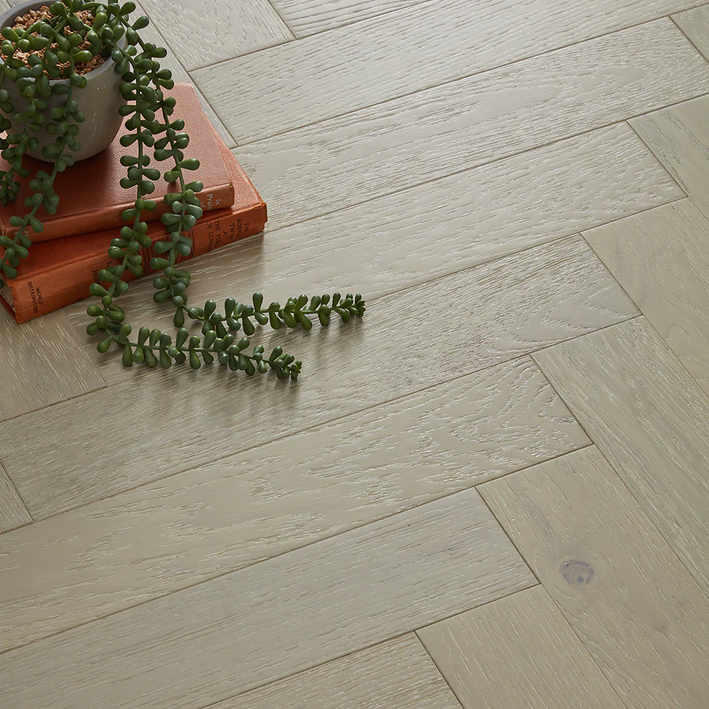 Nordic Herringbone 12mm Engineered Wood Flooring - Brushed White Washed Lacquer - Image 2